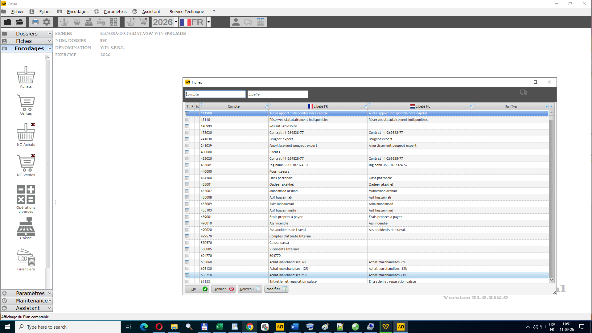 Liste du plan comptable